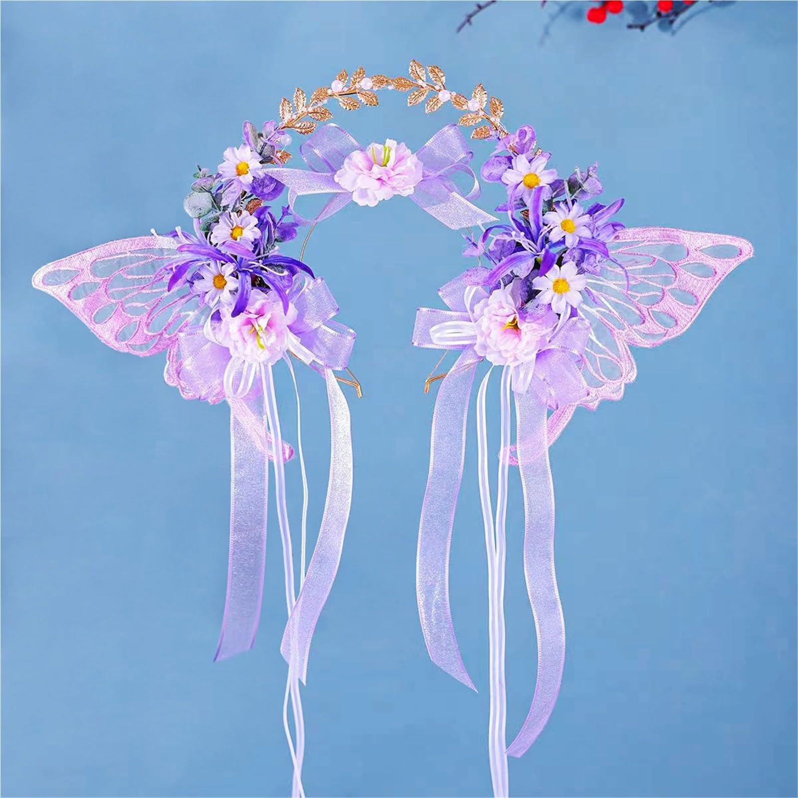 Blumenkranz Haare Simulation Blumenkranz Frauen Schmetterling Blumen Kopf Hoop Braut Künstliche Anti-Rutsch-Hochzeit Girlande Zubehör(Color4)