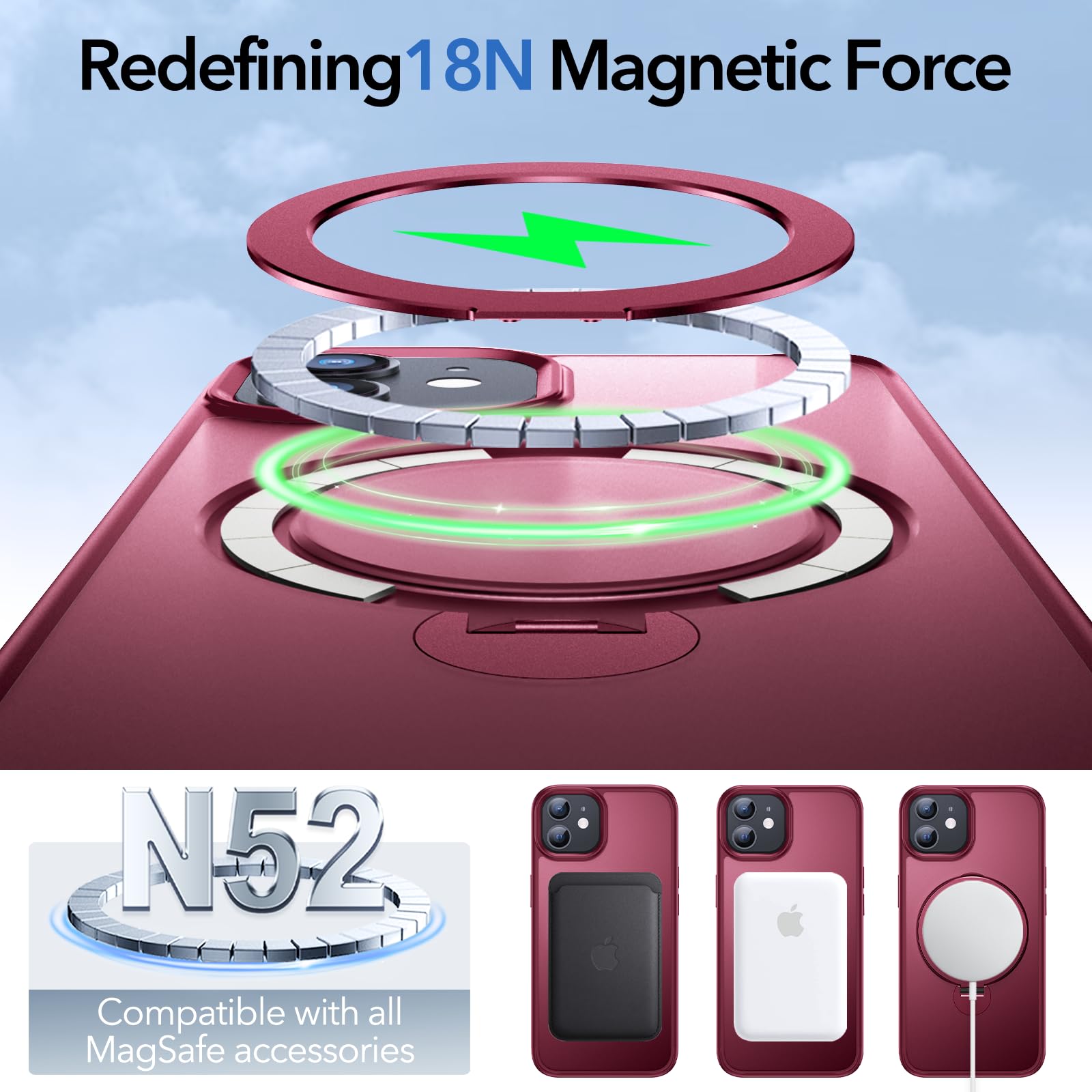 Anqrp 360° ALL-in-ONE Stand Case for iPhone 12/12 Pro Case with Rotatable Magnetic KickStand Ring Holder - Image 4