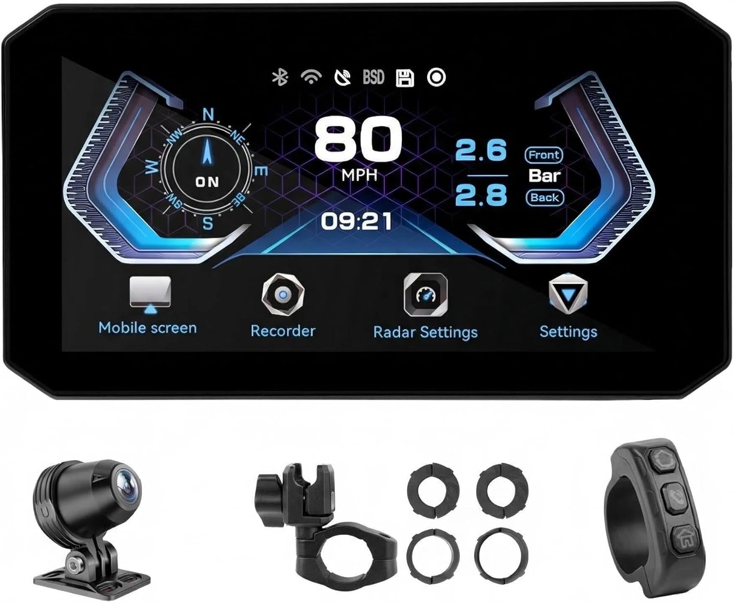 5.5 Inch Motorcycle Wireless CarPlay & Android Auto Screen, IP67 Waterproof GPS Navigation, Bluetooth Screen Touch Monitor, Anti-Shock Universal for Honda Yamaha Kawasaki Street Cruiser