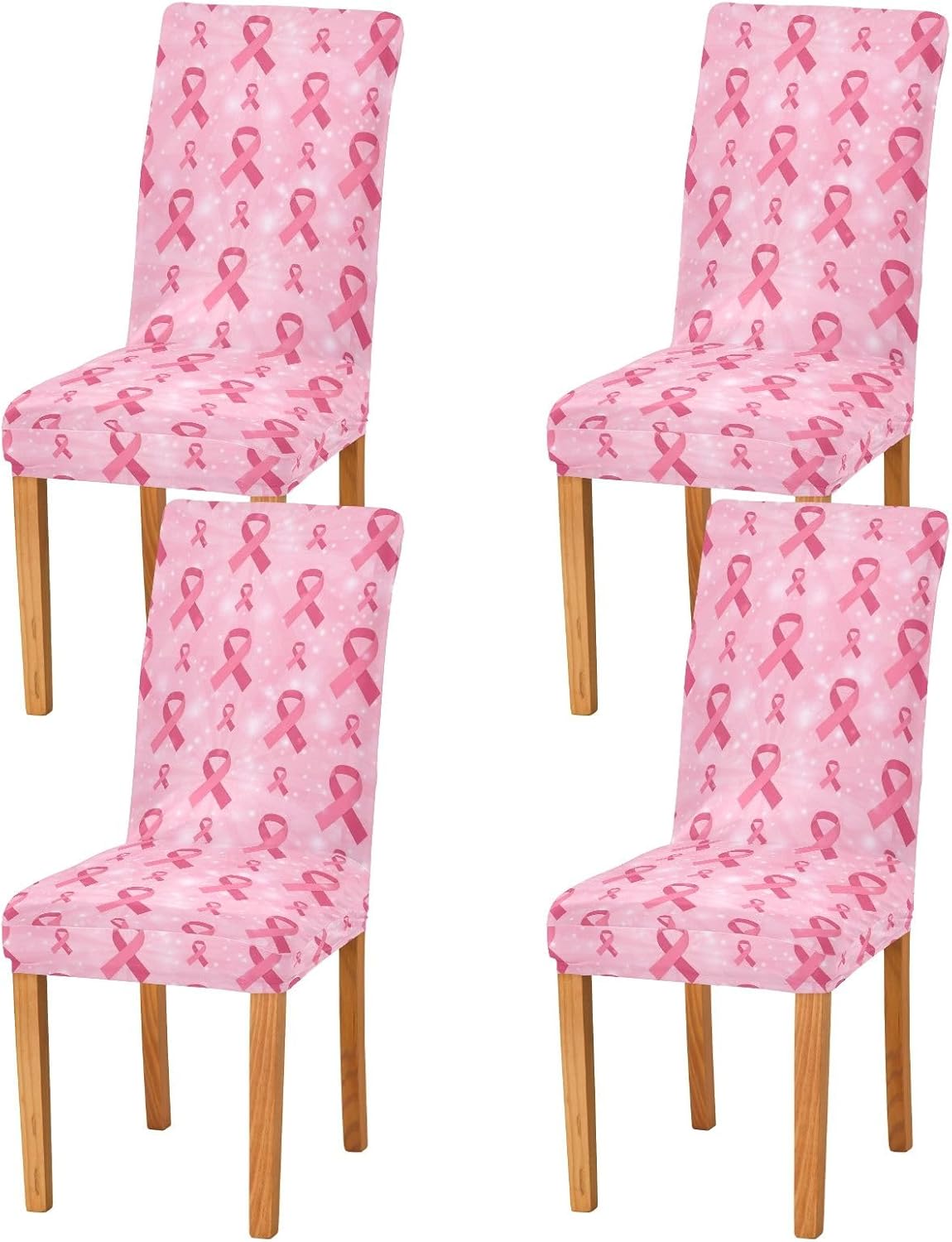 Cancer Awareness Ribbons Pink Chair Protectors Covers, Removable Washable Dining Chair Covers Set of 4 for Home, Hotel, Banquet