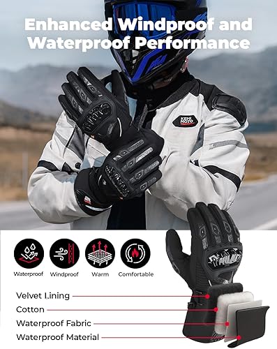 Miniatura 10 de KEMIMOTO Guantes de motocicleta de invierno para hombres y mujeres, guantes impermeables para pantalla táctil, para ATV, esquí, moto de nieve