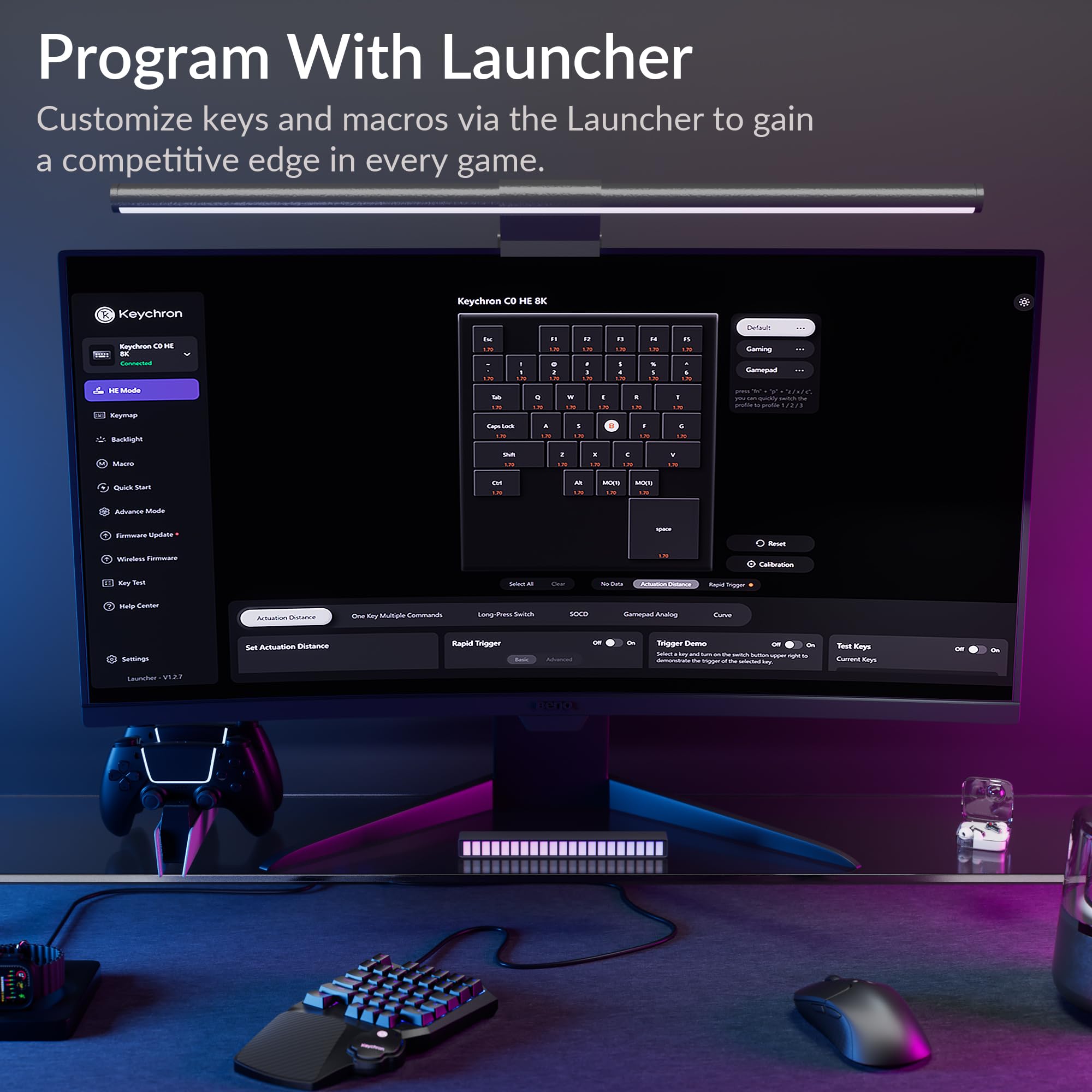 Keychron C0 HE 8K - Tastiera da gioco cablata con una sola mano, interruttori magnetici effetto Hall, scatto rapido, 35 tasti programmabili, frequenza di campionamento 8000 Hz, illuminazione RGB per