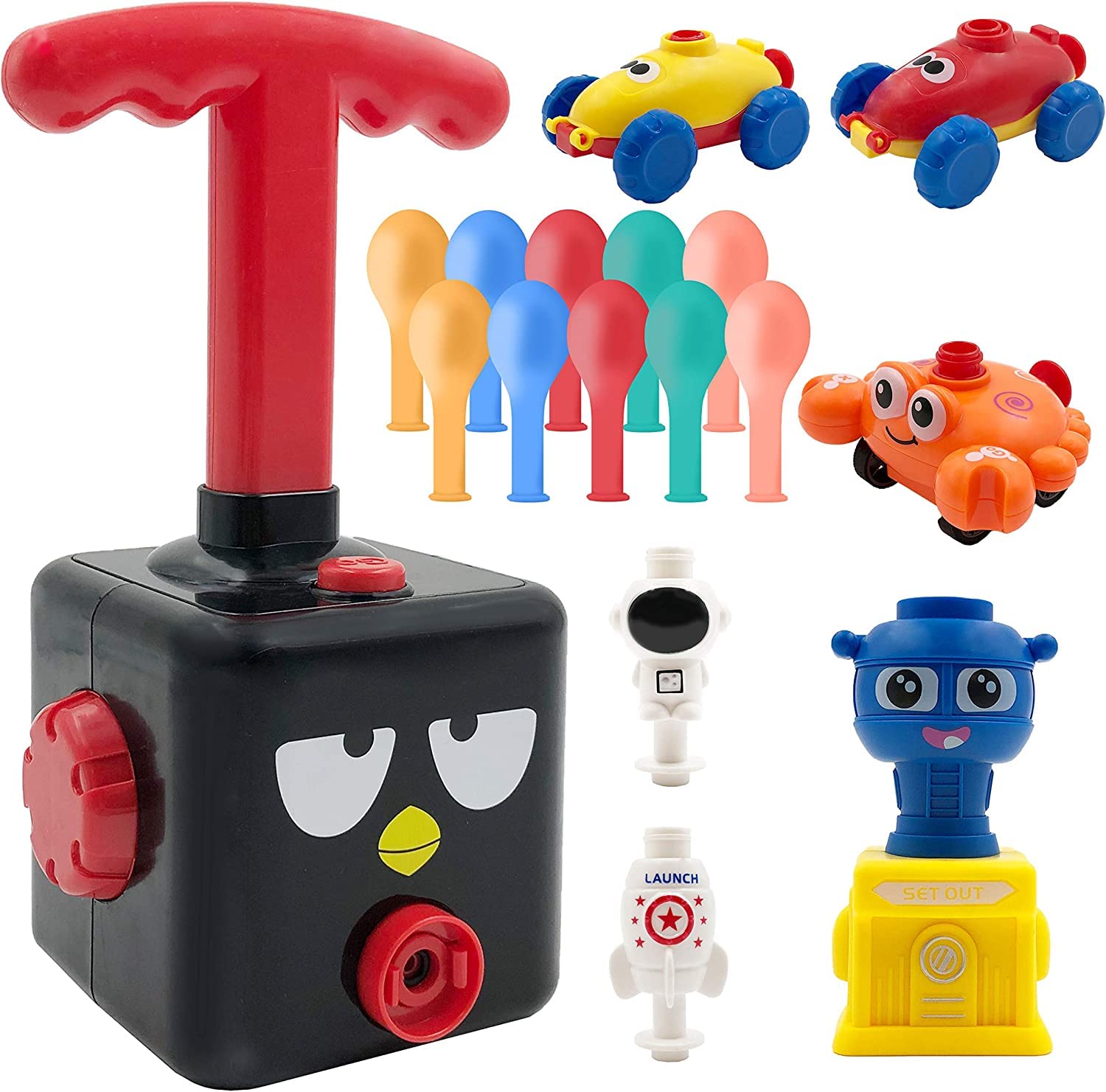 Balloon Powered Car Toy Set, Toys Set with Pump for Kids, Power Balloons Racer Toy, Balloon CarsLauncher, Inertial Powered Car (Black)