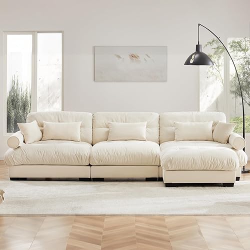 Miniatura 3 de Sofá de gran tamaño de 130 pulgadas, sofá modular de 3 plazas, sofás seccionales grandes en forma de L beige y blanco para sala de estar, juego de