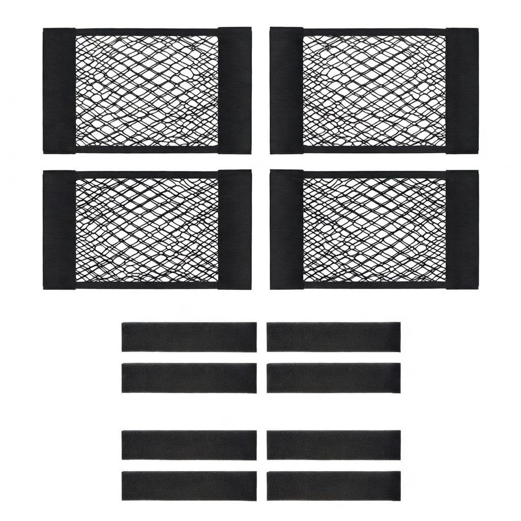 ONEMAJI 4 Pcs Car Boot Storage Net for Skoda Fabia Mk4 PJ 2021-2026, Elastic Nylon Boot Organiser Mesh with 8 Pcs Hook and Loop Fastening Strips