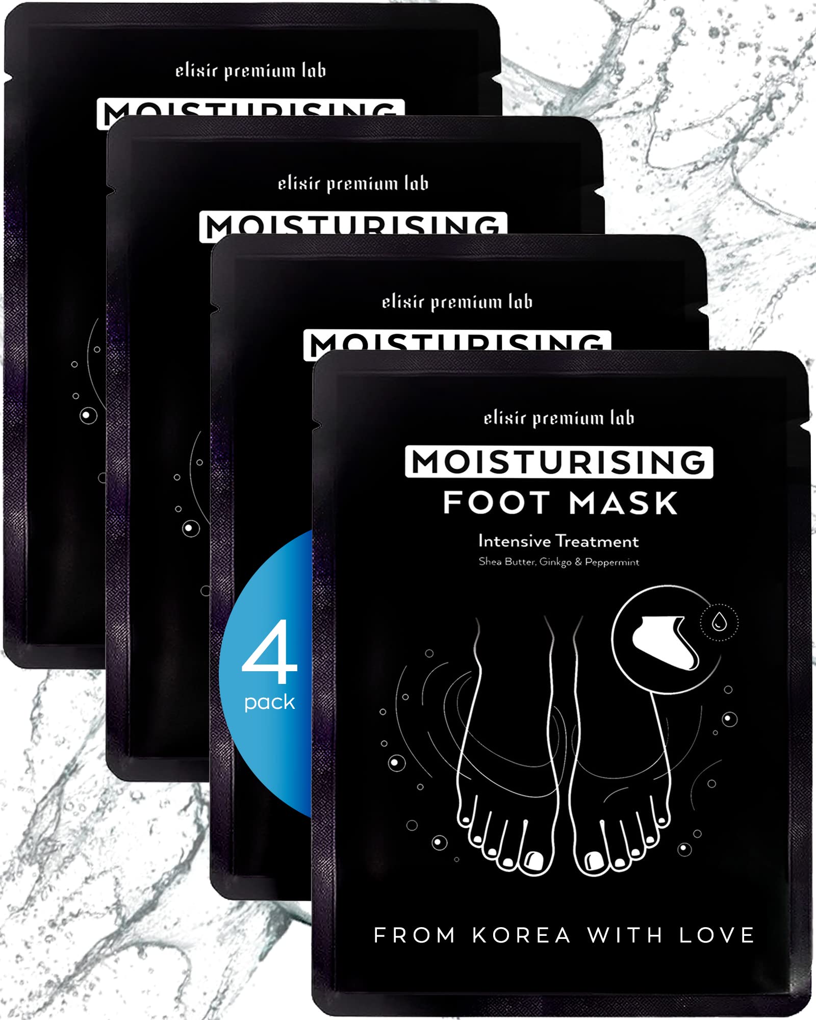 Elixir Lab Moisturizing Foot Mask - Hydrating Socks For Women & Men - Spa Feet Treatment Booties - Best Korean Moisturizer For Dry Heel 4 Pack