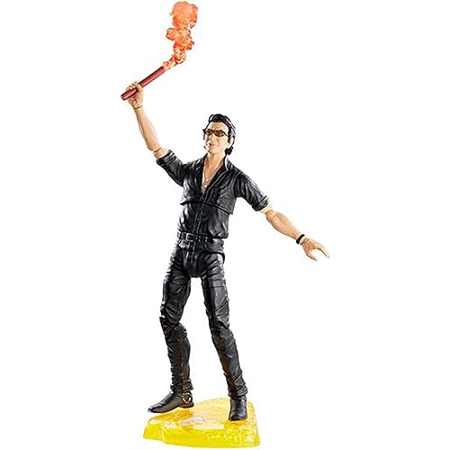 Mattel Jurassic World Amber Collection Dr. Ian Malcolm 6.5-inch Collectible Action Figure with Display Stand, Extra Pair of Swappable Hands, Flare and Water Cup Accessories; For Ages 4 and Up