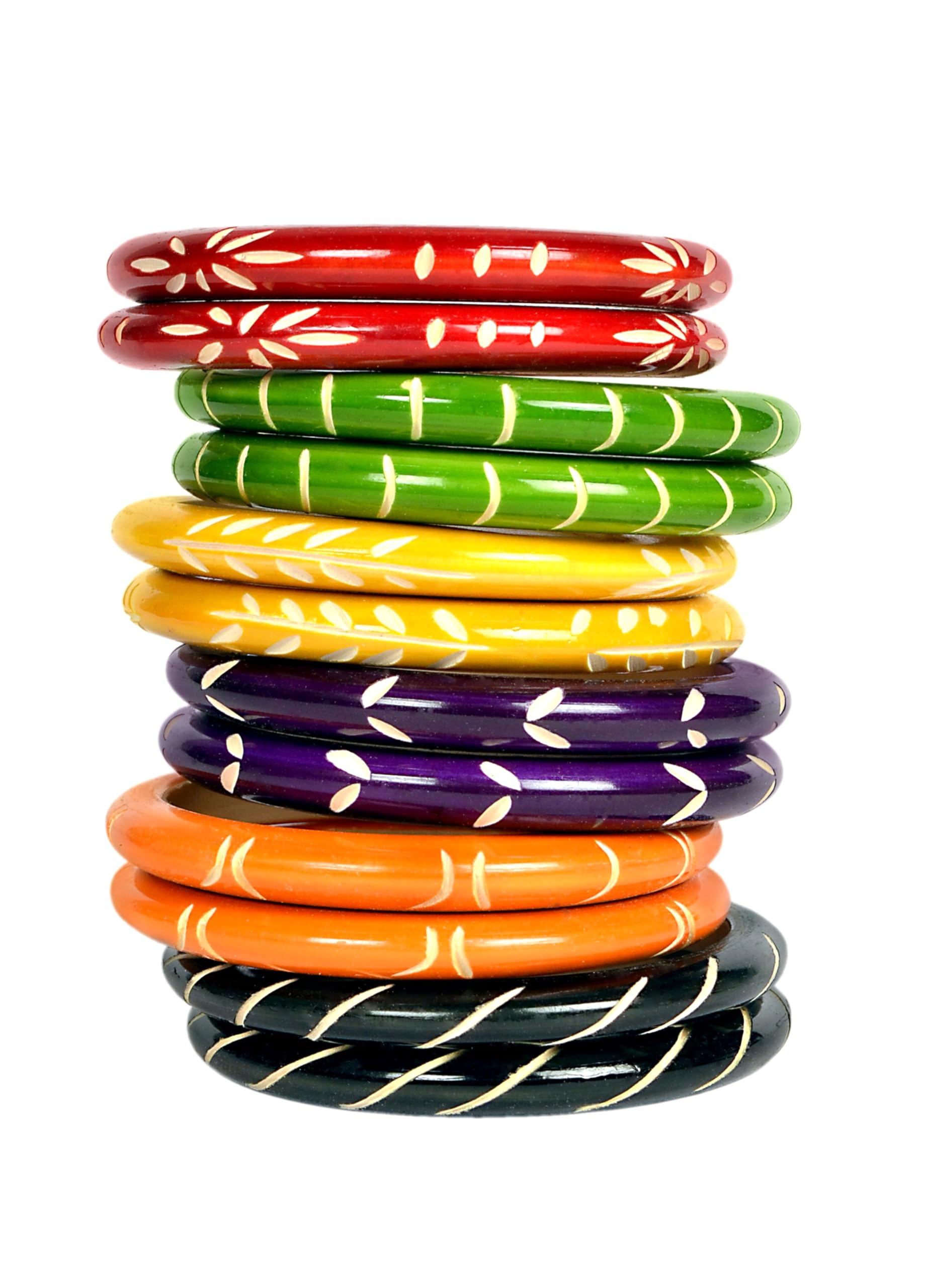 Swara Creations Traditional Handmade Wooden Bangle set for Women and Girls(12 pcs)| Perfect for Daily and Office use(SKU284)