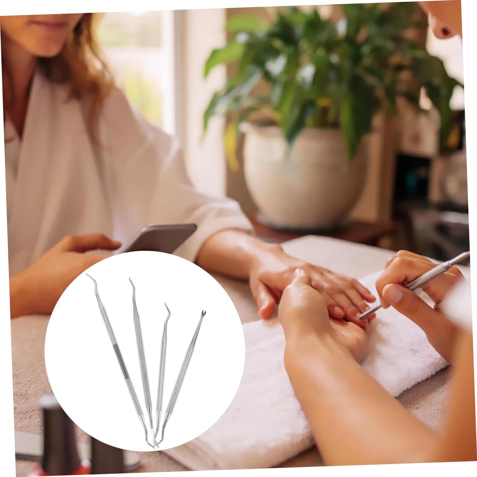 NOLITOY Nail Art Steel 4pcs Professional Manicure Tool Set Nail Push Scraper Cuticle Pusher