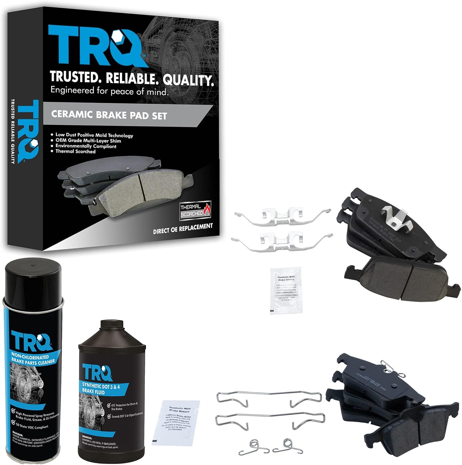 TRQ Front & Rear Brake Pads Brake Chemical Kit Ceramic Compatible with 2013-2016 Ford Escape 2014-2021 Transit Connect