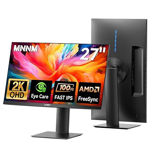 27 Inch Computer Monitor - Fast IPS 2K QHD 2560 x 1440 Desktop Monitor 100Hz FreeSync 100% sRGB TÜV Eye Care PC Gaming Screen Support Vesa Height/Tilt/Swivel/Pivot for Office Work (HDMI 2.0 & DP1.4) - 27"/QHD/100Hz