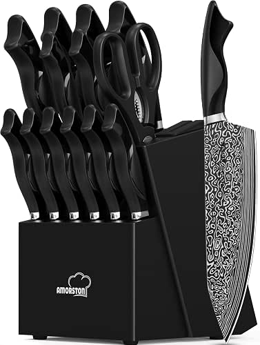 Knife Set, 15 Pieces Kitchen Knife Set with Built in