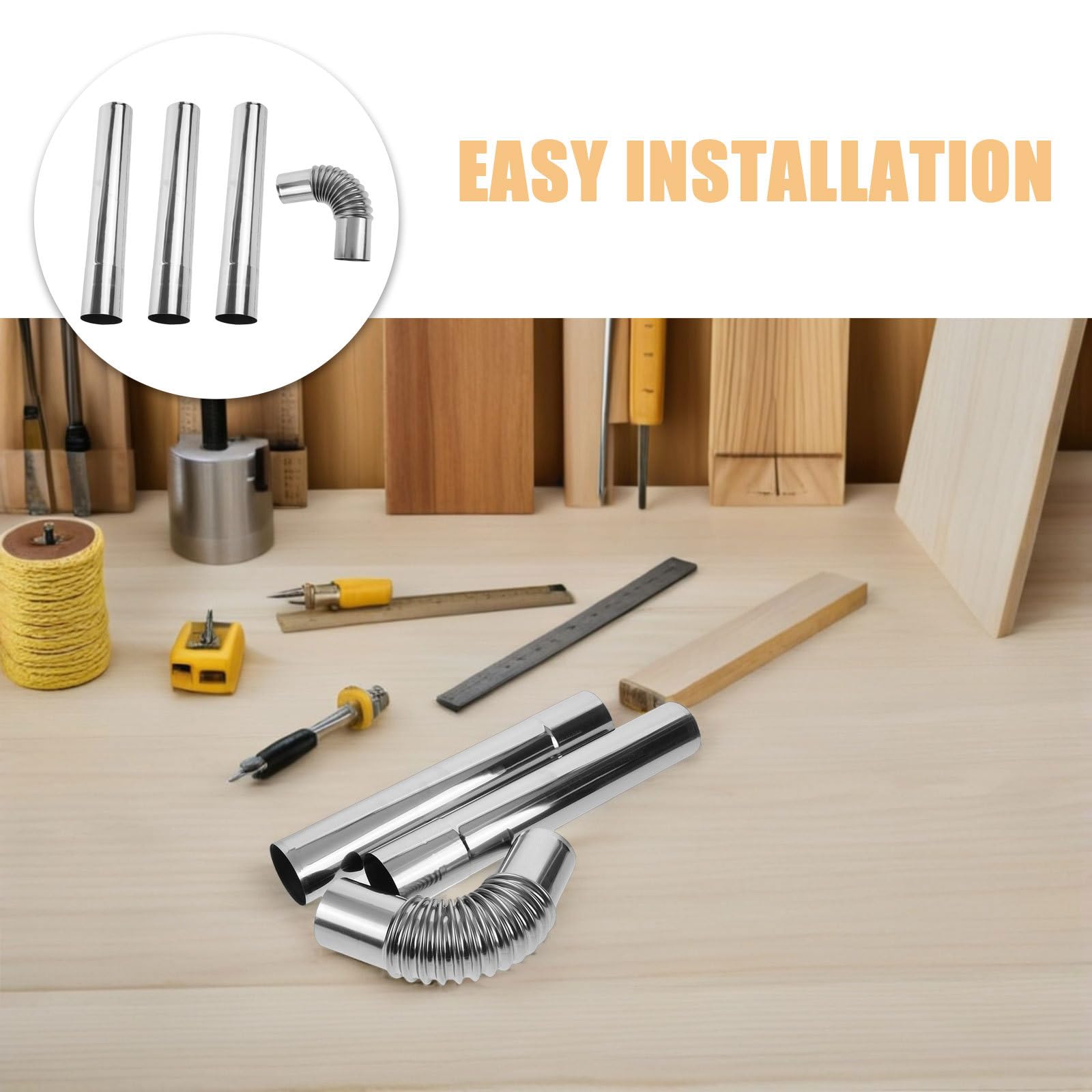 Tubo per Stufa Stufa in Acciaio Inox 4 Pezzi, Argento | Sistema di Canna Fumaria, Uso Interno e Campeggio, Resistenza All'ossidazione, Tenuta e Manutenzione Semplice
