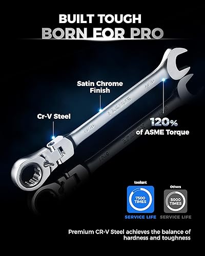 Miniatura 4 de Toolant Juego de 24 llaves de trinquete, juegos de llaves de combinación con cabeza flexible y diseño de interruptor, 8-19mm & 1/4"-7/8", 90 dientes