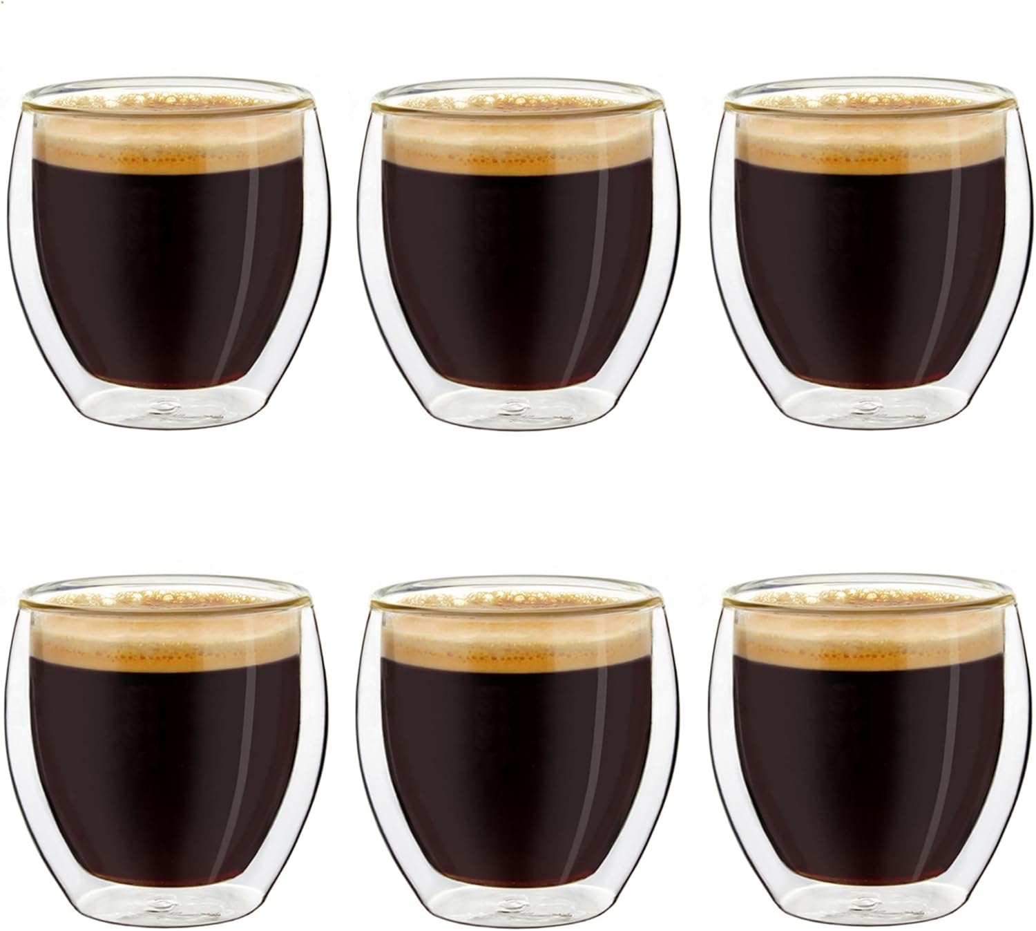 Creano Double Wall Espresso Glasses 3.5 OZ, Insulated Glass Cups - 6X 3.5oz (100ml)