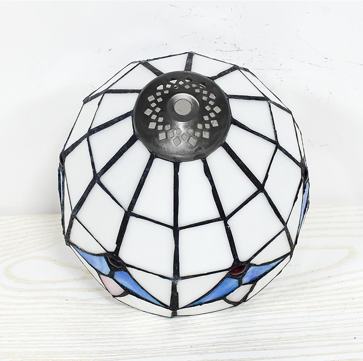6 Inch Blue White Glass Lamp Shade Replacement, Tiffany Style Stained Glass Small Lamp Shade Only for Table Lamps Ceiling Lamps Floor Lamp Night Lamp Island Lamp,Smallhole