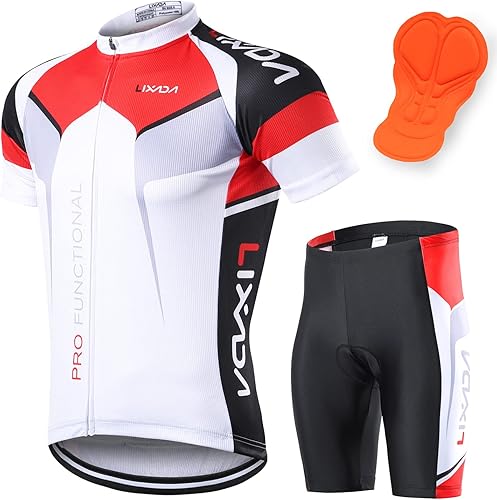LIXADA Men's Cycling Jersey Short Sleeve with Padded Shorts Quick-Dry Summer Short Bike Clothing Bicycle Shirts Pants Set