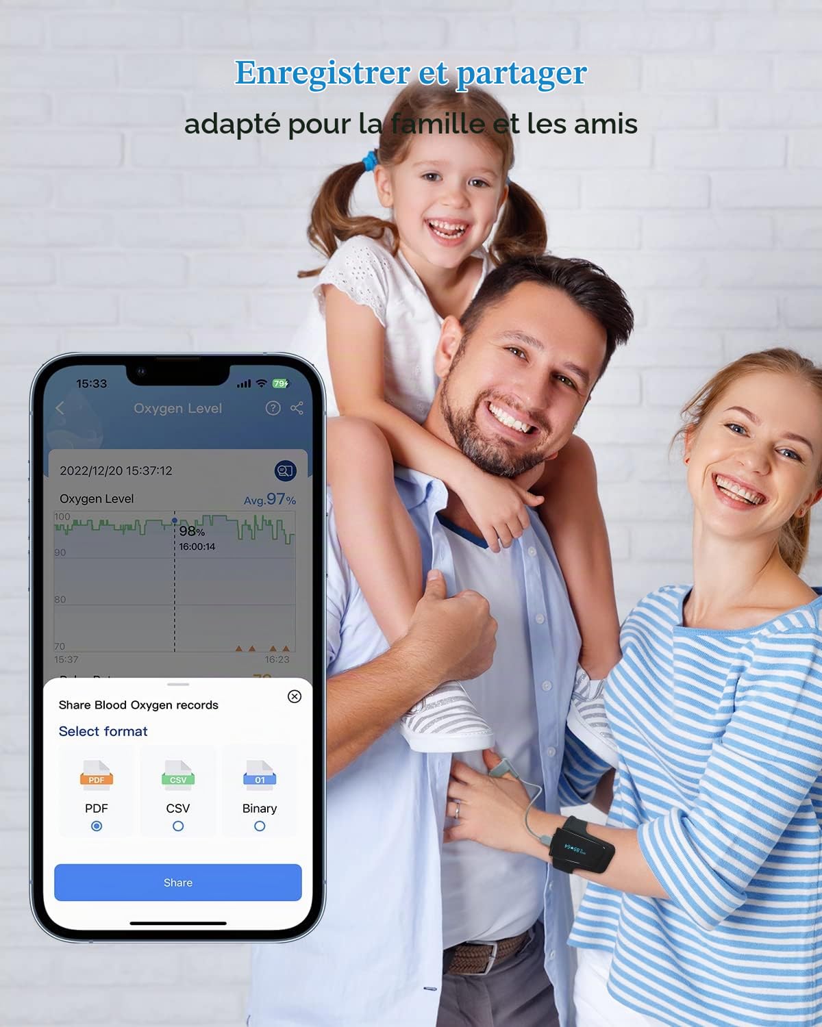 Oxymètre de Doigt Wellue, 72 heures d'autonomie, Apnée Sommeil Meter, Compteur de Saturation en Oxygène avec Bluetooth, Moniteur de Sommeil Portable avec Rapport APP et PC