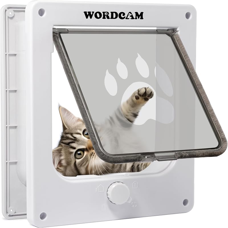 Porta para Gatos Wordcam com Trava de 4 Vias, Plástico ABS, Branca, Tamanho Médio