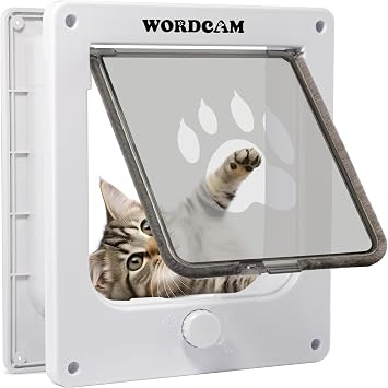 Wordcam Cat Door for Interior/Exterior, for Pets Waist5.9", Medium, White