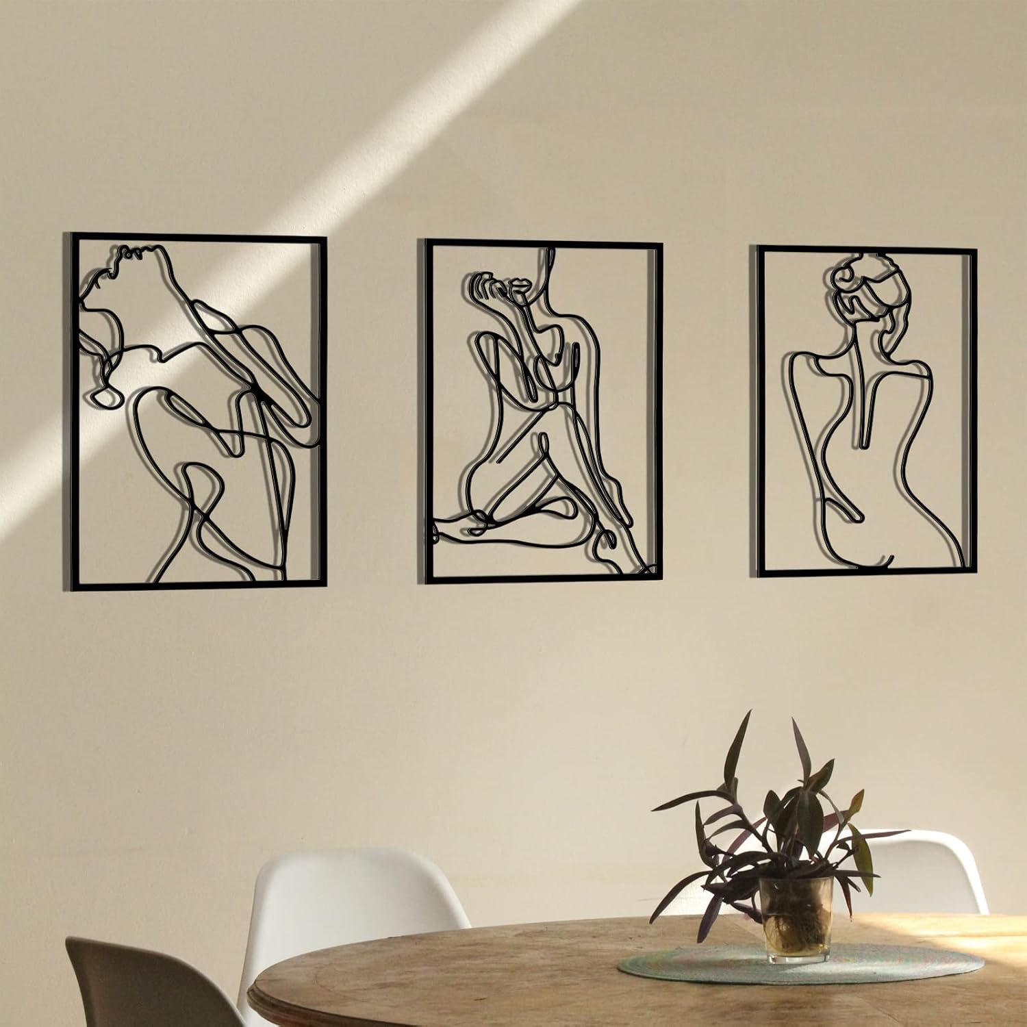 Hananona 3 Pcs Wall Sculptures Gold Wall Decor, Thick Real Metal Minimalist Wall Art, Metal Wall Art Decor, Modern Abstract Female Body Single Line (Black, Standard) : Home & Kitchen
