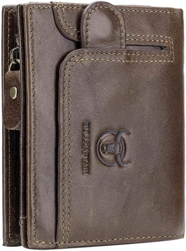 Men Leather Wallet,BULLCAPTAIN Bifold Short Wallet Men Clutch Casual Coin Purse Card Holder
