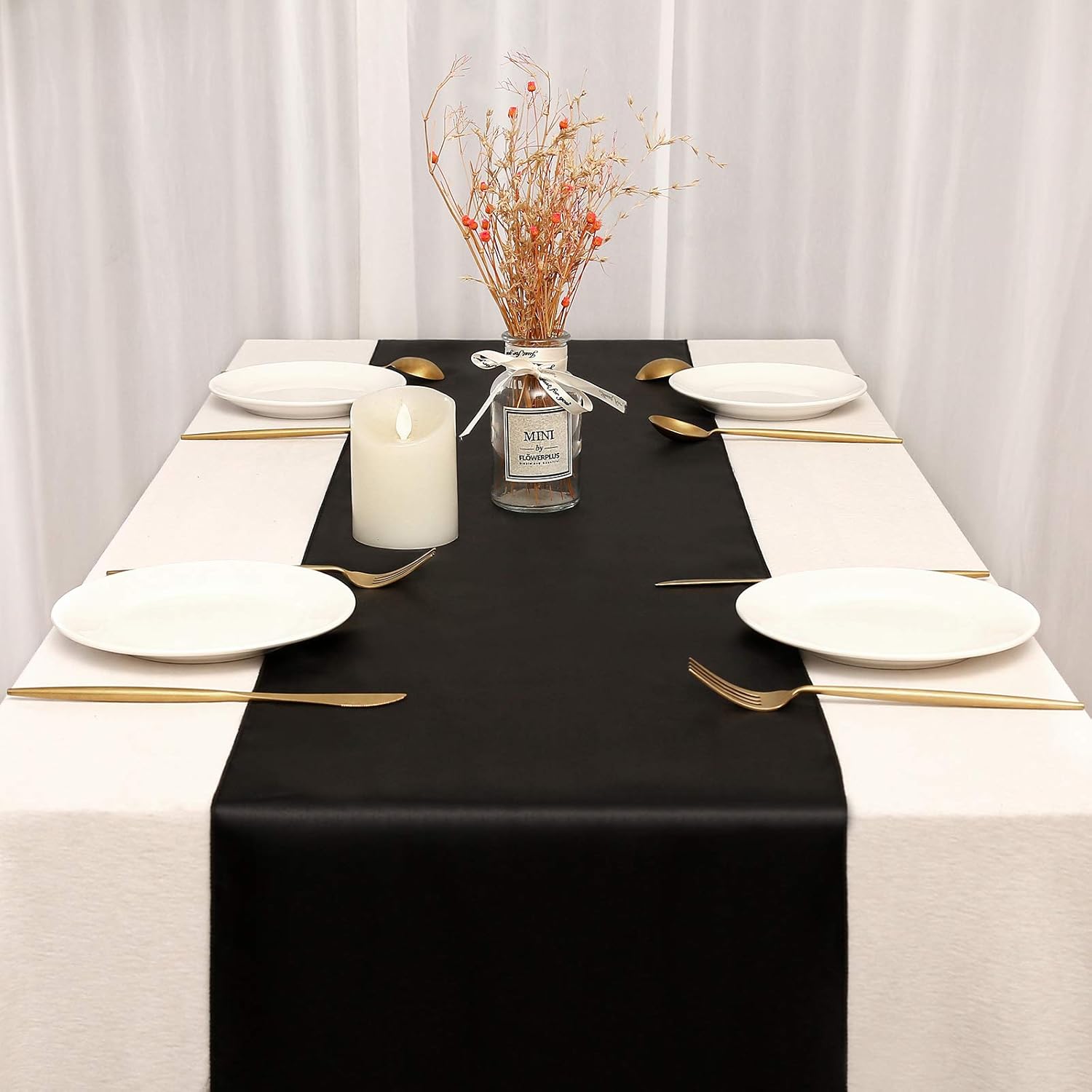 B-COOL Black Table Runner 16 Pack Satin Table Covers Long Silk Smooth Fabric for Wedding Birthday Party Banquet Table Decorations 12x108 inch