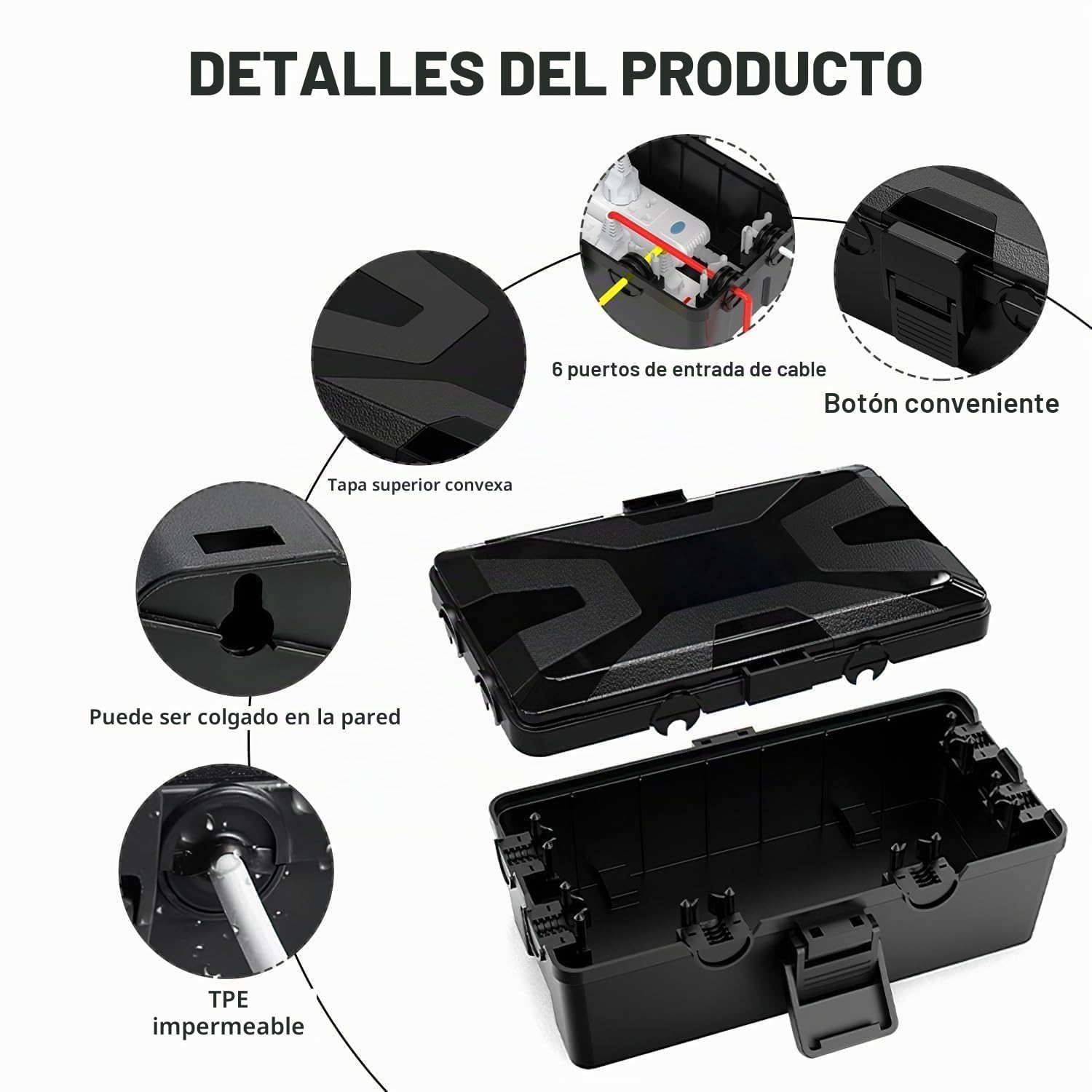 Protector de Enchufe Exterior Impermeable, Caja Estanca IP66 para Regletas y Cables, Material PP+TPE Resistentes a UV y Golpes, Ideal para Jardín, Exteriores y Uso en Zonas Húmedas