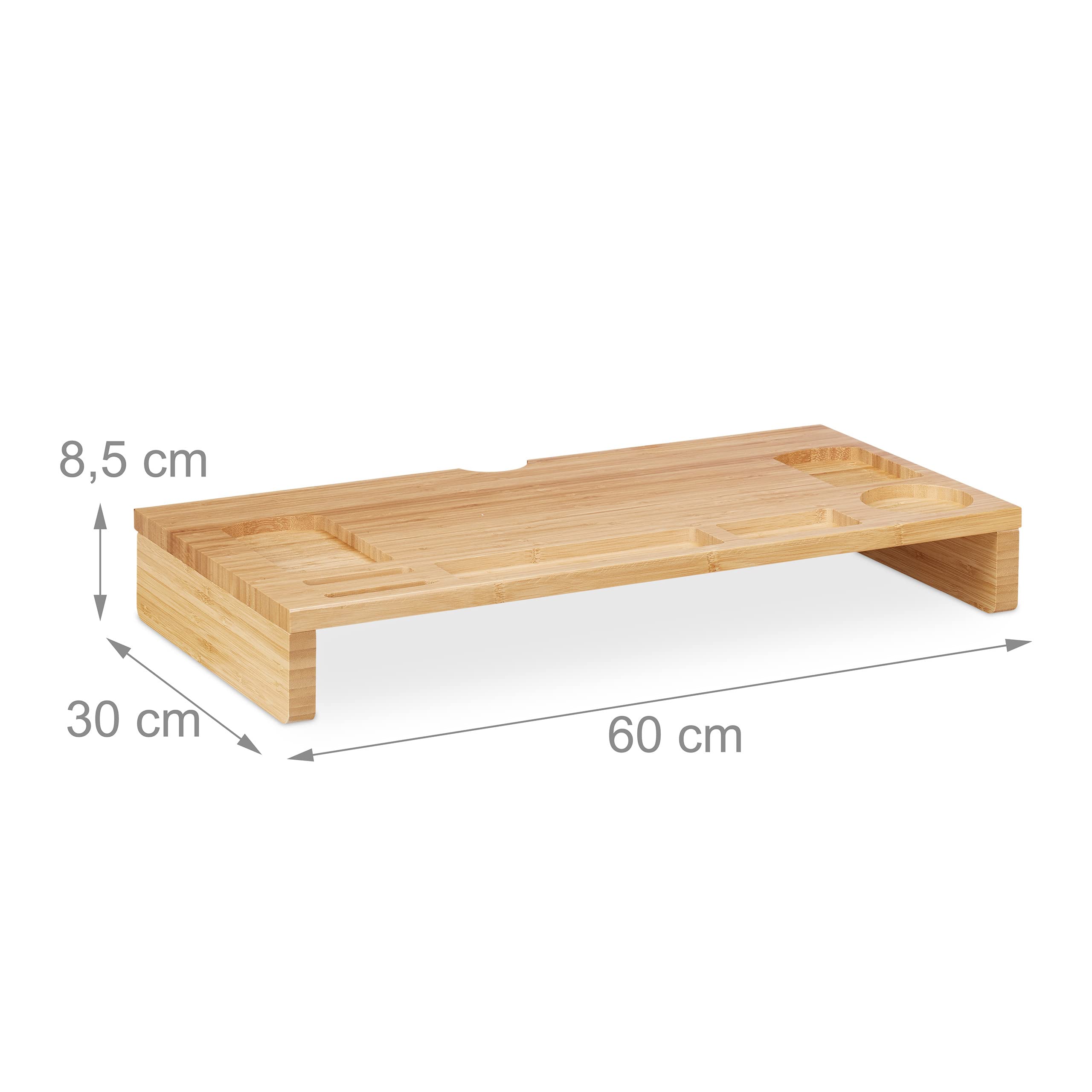 Relaxdays Monitor Stand Bamboo, Screen Raiser for Ergonomic Posture HWD 8.5x60x30 cm, Display Base Desk, Natural Wood, 8.5x60x30cm - Image 4