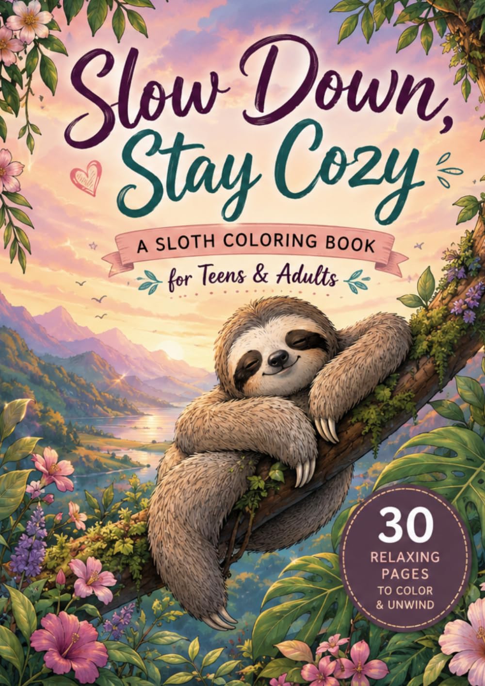 Slow Down, Stay Cozy A Sloth Coloring Book for Teens & Adults