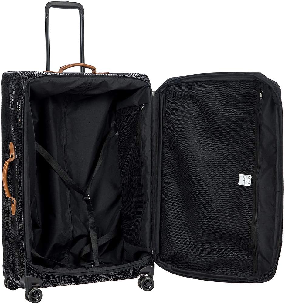 Bric's My Safari Spinner Suitcase, Lightweight Expandable Leather Shell Luggage with Smooth 360° Wheels and TSA Lock - 28 Inch, Black