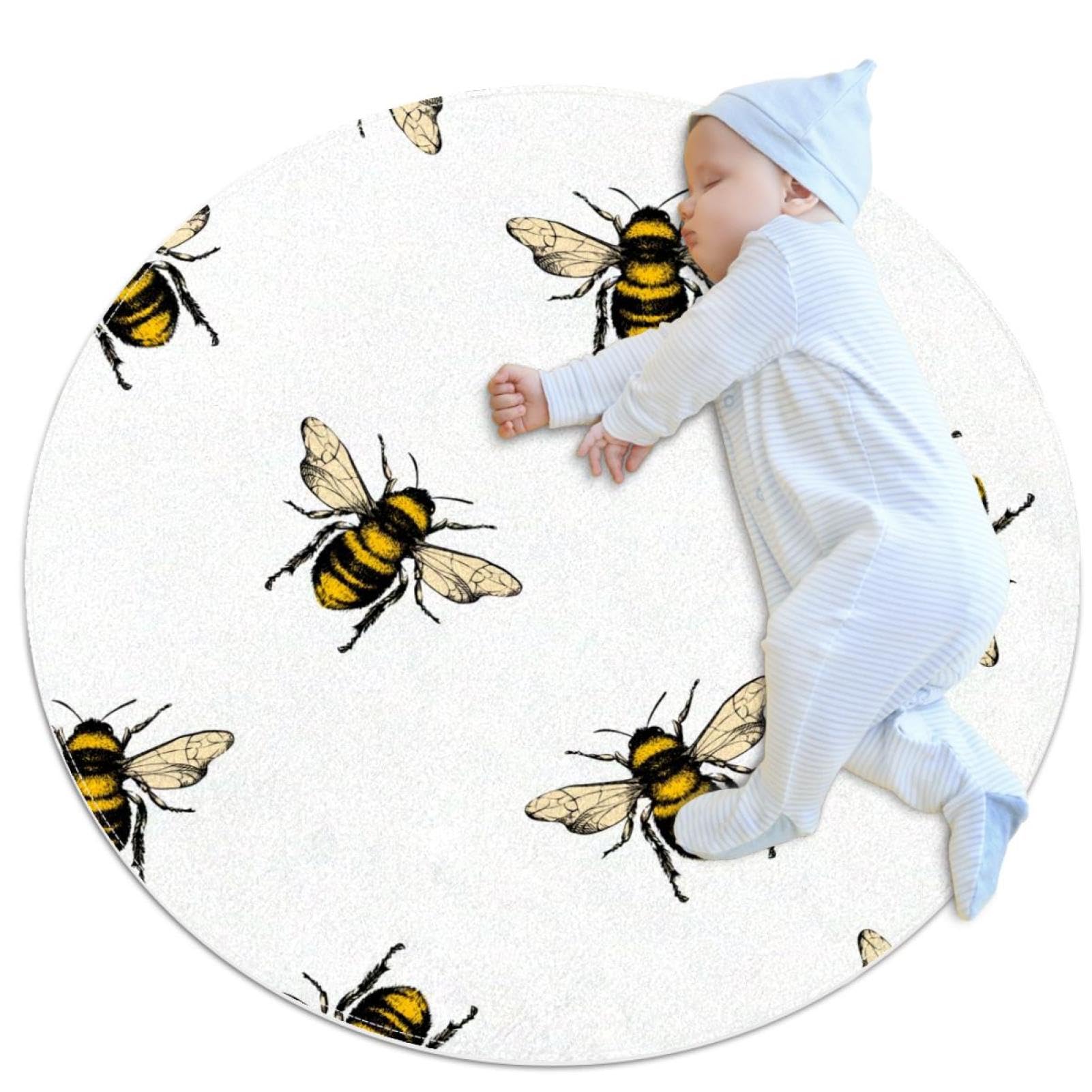 Tapis de salle de bain rond 1m blanc abeille sol sécurisé chambre