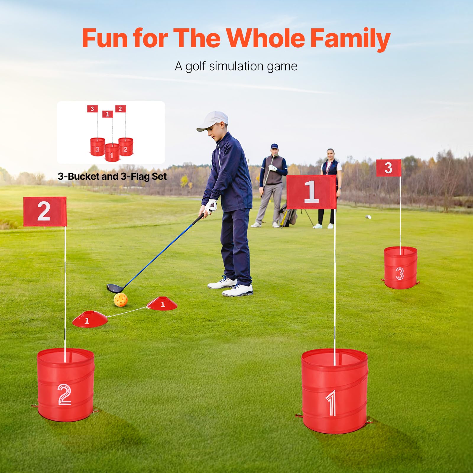 Happybuy Backyard Golf Game Set: 3-Hole Course for Fun! Ideal for Families, Adults & Kids. Portable Practice Game for Lawns, Yards, Camping, Parks & Beaches