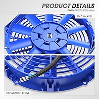 Vista 6 de DNA Motoring Ventilador de radiador delgado de refrigeración eléctrica de alto rendimiento de 10 pulgadas con kit de montaje, azul, RAF-10-BL+FMK