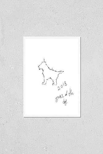 Poster Reproduction of Hand paint watercolor outline dog illustration. Animal theme. 2018. Lettering. (Can be used as texture for invitations, DIY