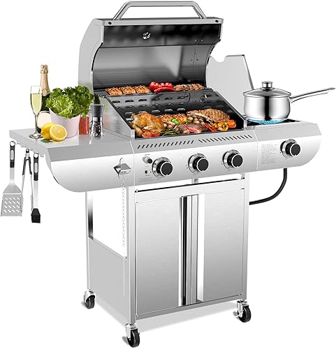 Miniatura 1 de G31 Pro Parrilla de gas 34,000 BTU Parrilla de propano de 3 quemadores con quemador lateral, parrilla de barbacoa de acero inoxidable, rejillas de