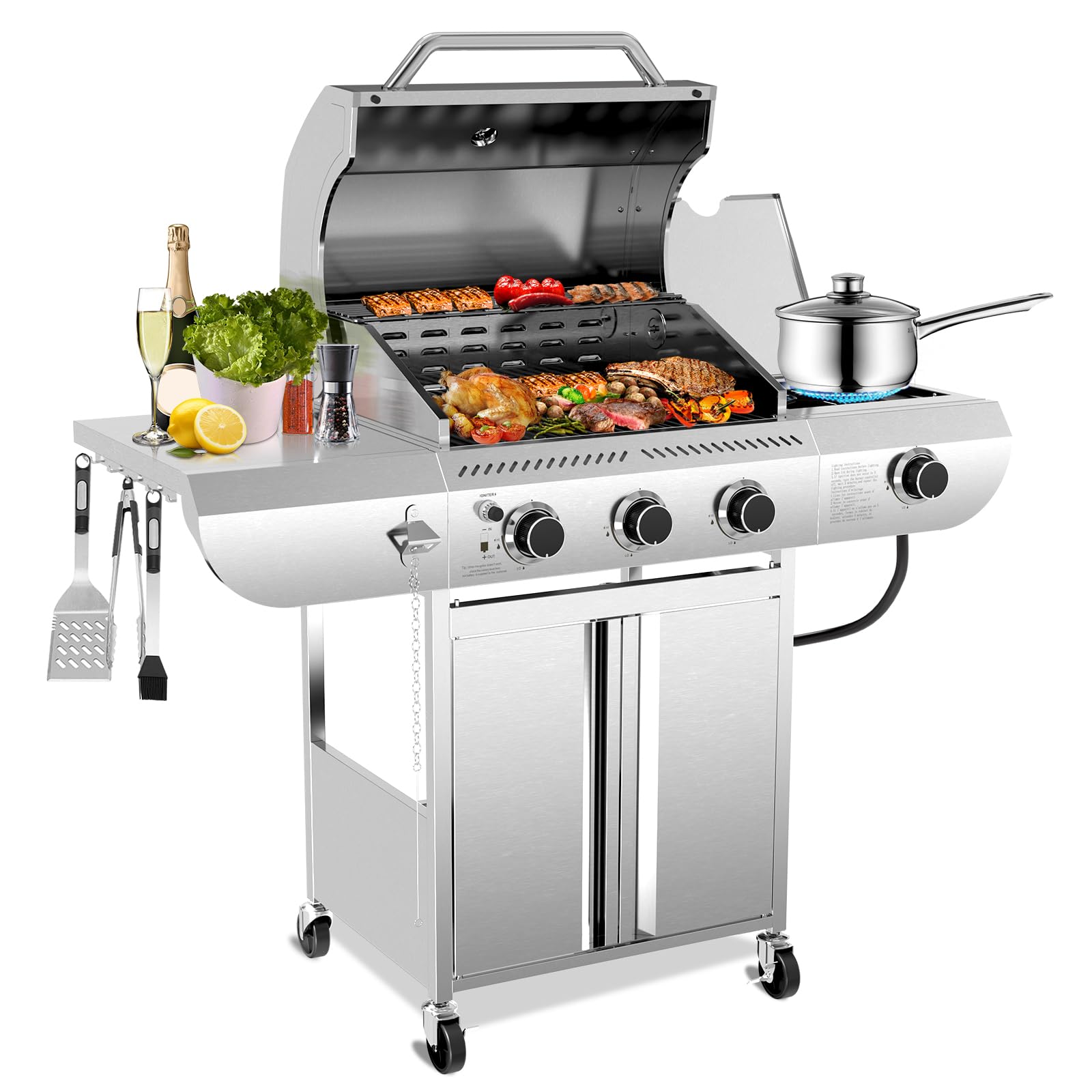 Electactic 4-Burner Gas Grill with Side Burner,Stainless Steel Propane Grill with Porcelain-Enameled Grills,Built-In Thermometer,42000BTU BBQ Grill for Outdoor Cooking and Patio Barbecues - view 1