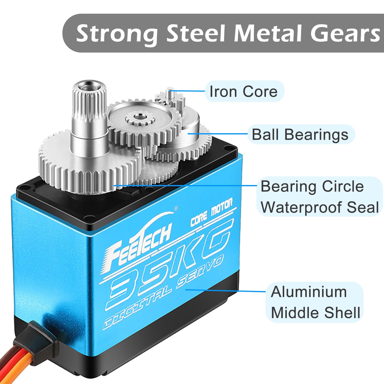 Wishiot FT5330M 35KG RC Digtal Servo 180 Degree Waterproof Full Metal Gear High Torque Servos 25T Servo Arm for Traxxs X4 1/8 1/10 Rc Car (FT5330M 180°)
