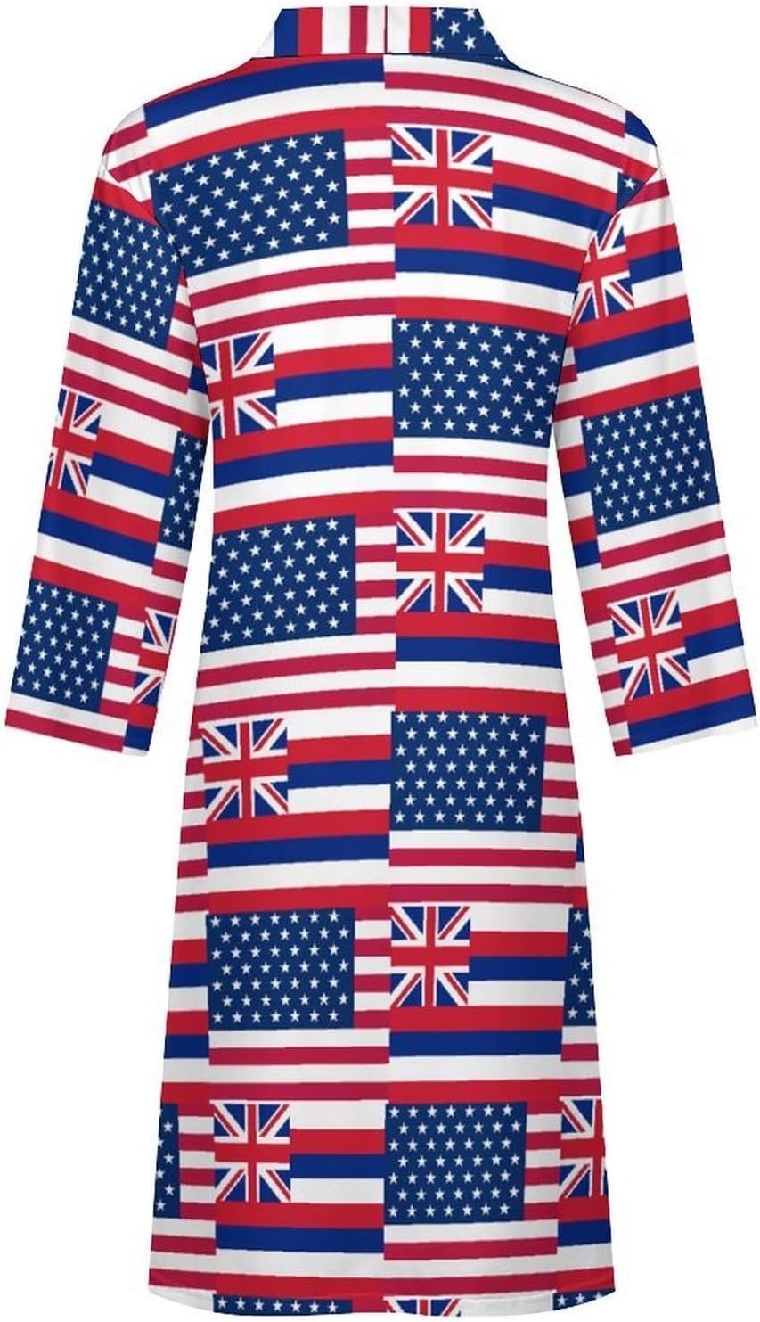 Flag of Usa And Hawaii Mens Robe Long Bathrobe for Women Bath Robes Lightweight Soft Printed Sleepwear