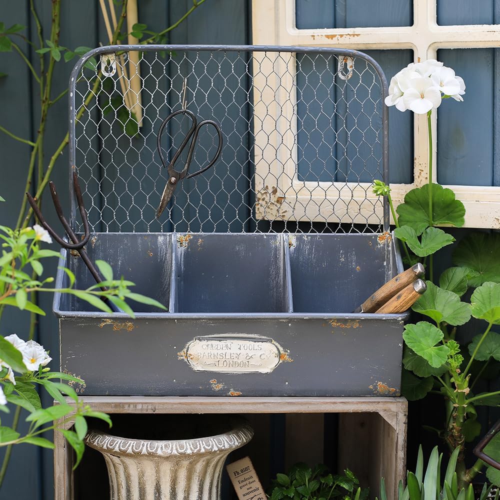 Vintage Metal Wall Planter with 3 Compartment Rustic Distressed Metal Hanging Flower Pot Wall Mounted Plants Holder Succulents Tubs for Garden Railing Fence Patio Yard Outdoor Decor Blue (Blue)