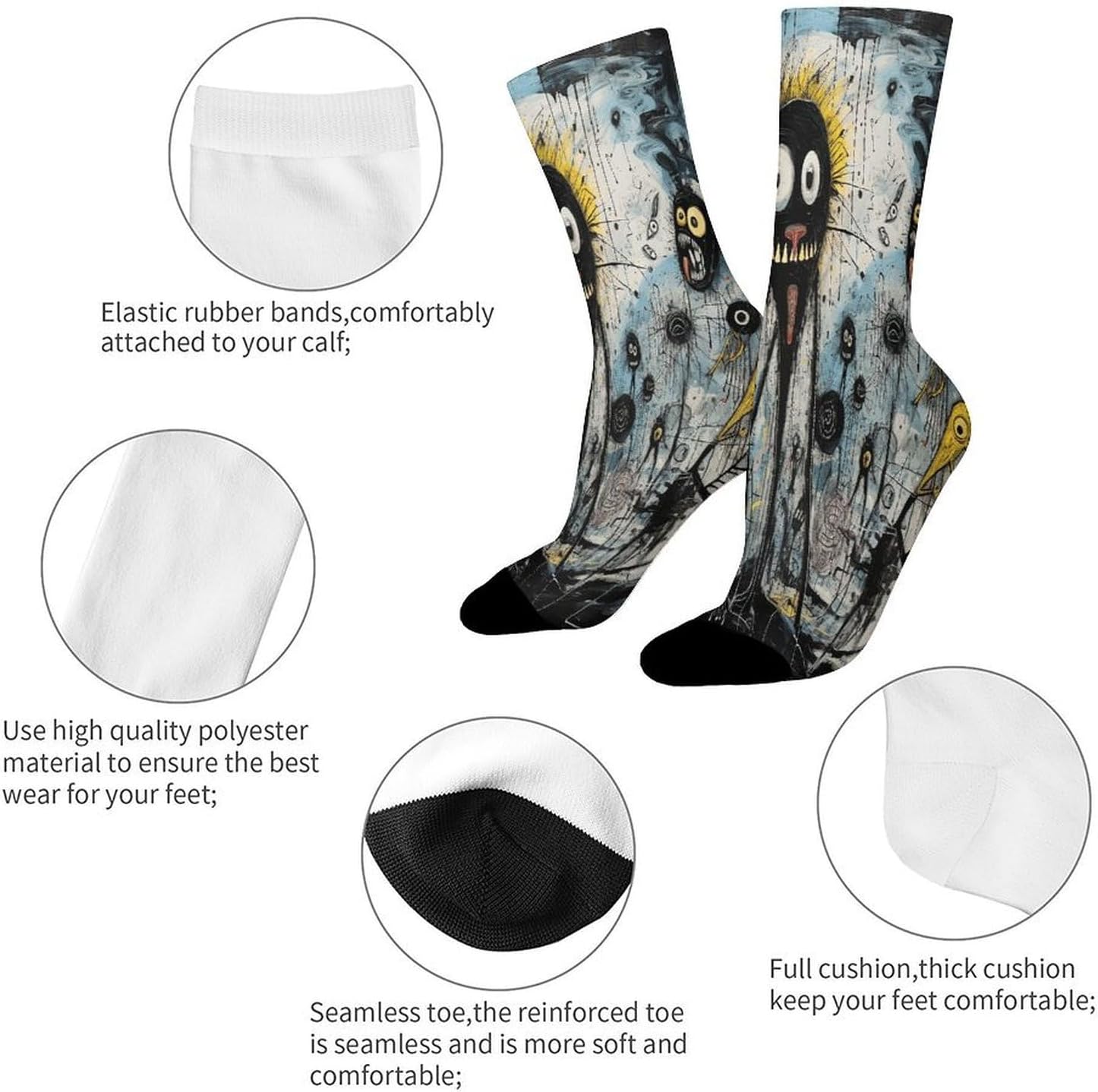 Gothic Style Pictures Crew Sock High Stocking Grippy Socks | Socks for Men & Women,Stockings-Long Thin Tube Sports, Breathable Soft Athletic for Nurses,Travel