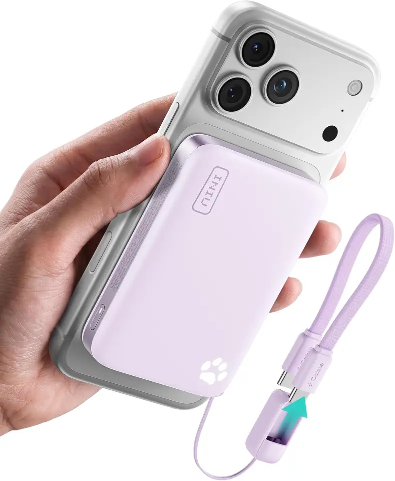 INIU Compact Power Bank for MagSafe, 10000mAh Qi2.2 Certified 25W Wireless & 45W Fast Charging Portable Charger, Flight-Safe Magnetic Power Bank for iPhone 17-12 Series Only [Purple]