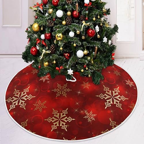 Falda de árbol de Navidad, adornos de copo de nieve dorados, tapete de árbol de Navidad para decoraciones de fiesta de vacaciones de 36 pulgadas
