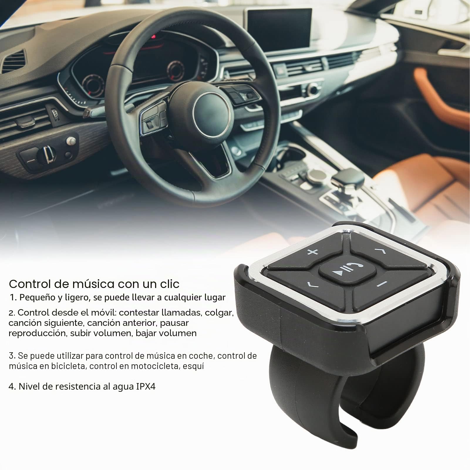 Kit de Control Remoto Inalámbrico de Música con Botón Multimedia Bluetooth, Controlador Electrónico de Teléfono IPX4 a Prueba de Agua para Volante de Motocicleta con Soporte
