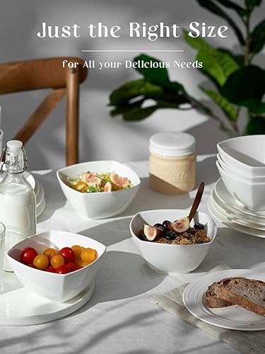 Miniatura 4 de Dowan - Juego de 6 tazones de sopa de porcelana, tazones de cereal de cerámica de 27 onzas, tazón blanco suave, para helado y postre, regalo para