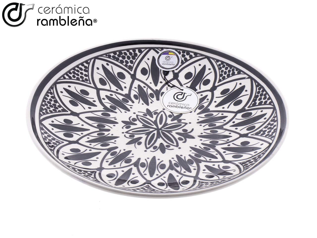 CERÁMICA RAMBLEÑA | Plato Decorativo para Colgar en Pared | Plato de cerámica | Plato decoración Mediterránea Modelo D35 | 100% Hecho a Mano | 27x27x3.5 cm