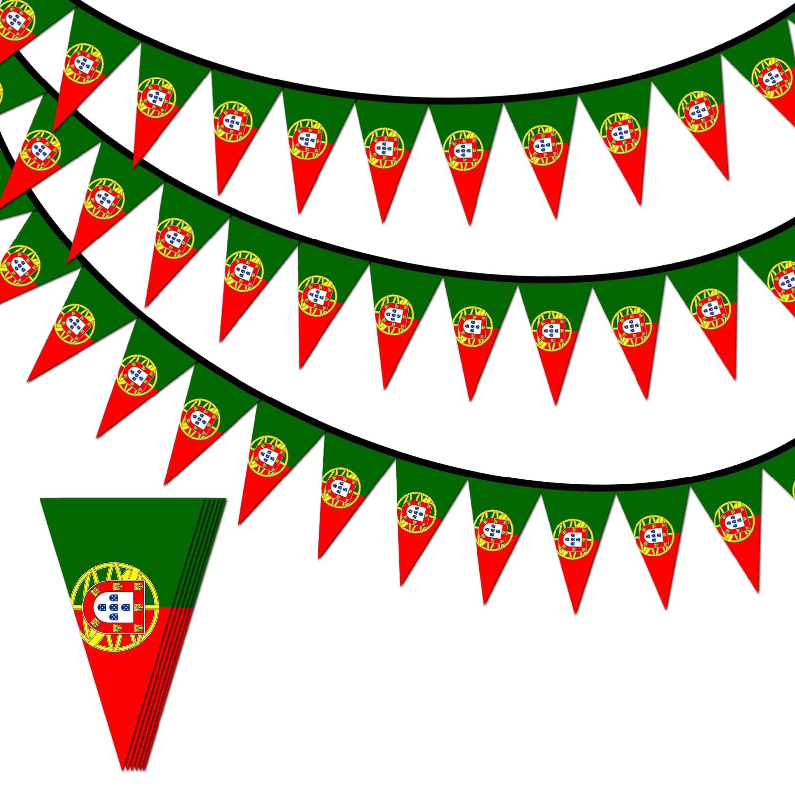 10m Portugal Flag Bunting 30pcs Flags for Fifa World Cup Football 2026 Decorations,Double Sided Portuguese Flag Bunting Banner for Euro Football Garden Street Outdoor Portugal Party Decorations