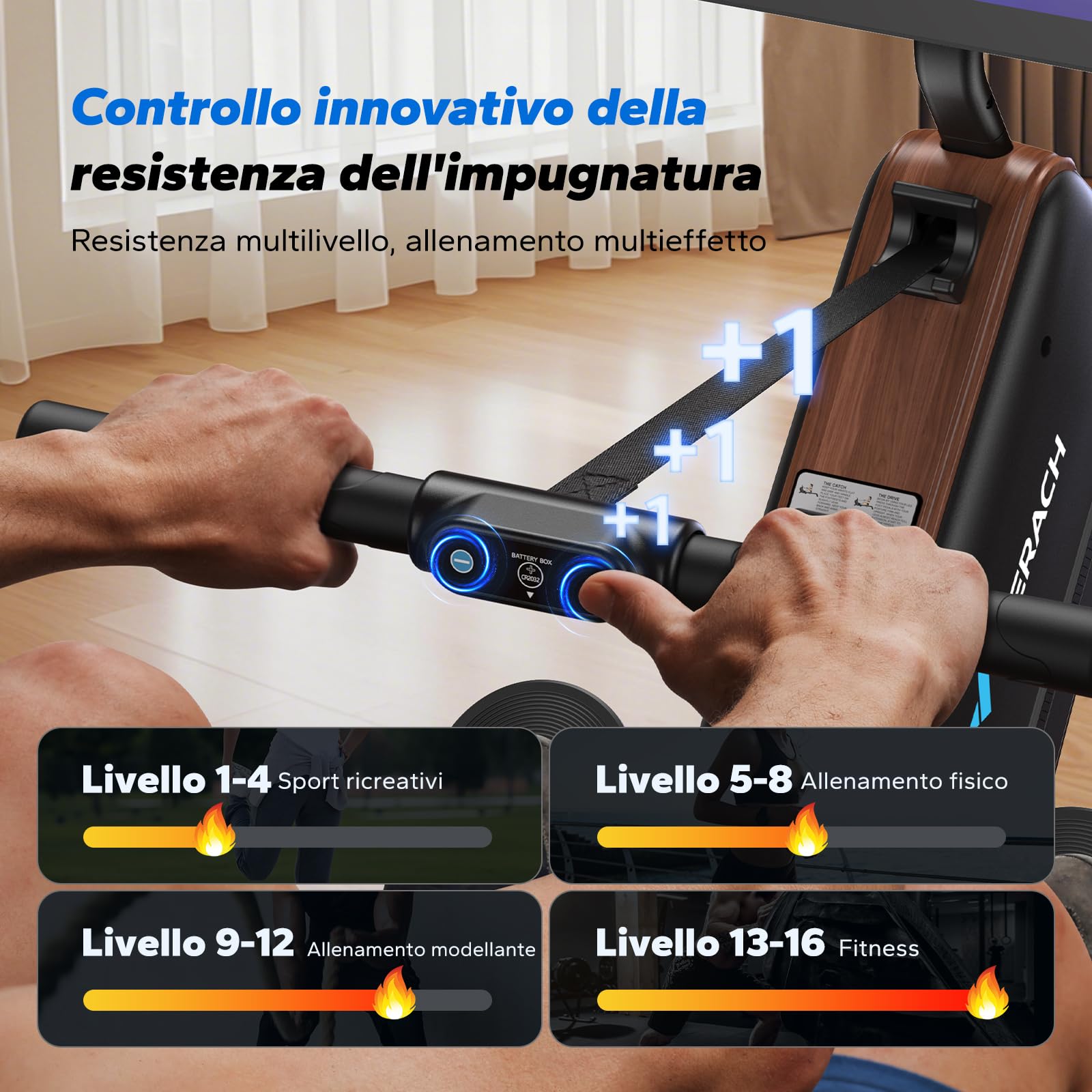 MERACH Vogatore per Casa, Vogatori Magnetici Silenziosi, Binari Migliorati ed Espansi da 130 cm per Movimenti più Liberi, Dotato di APP Esclusiva