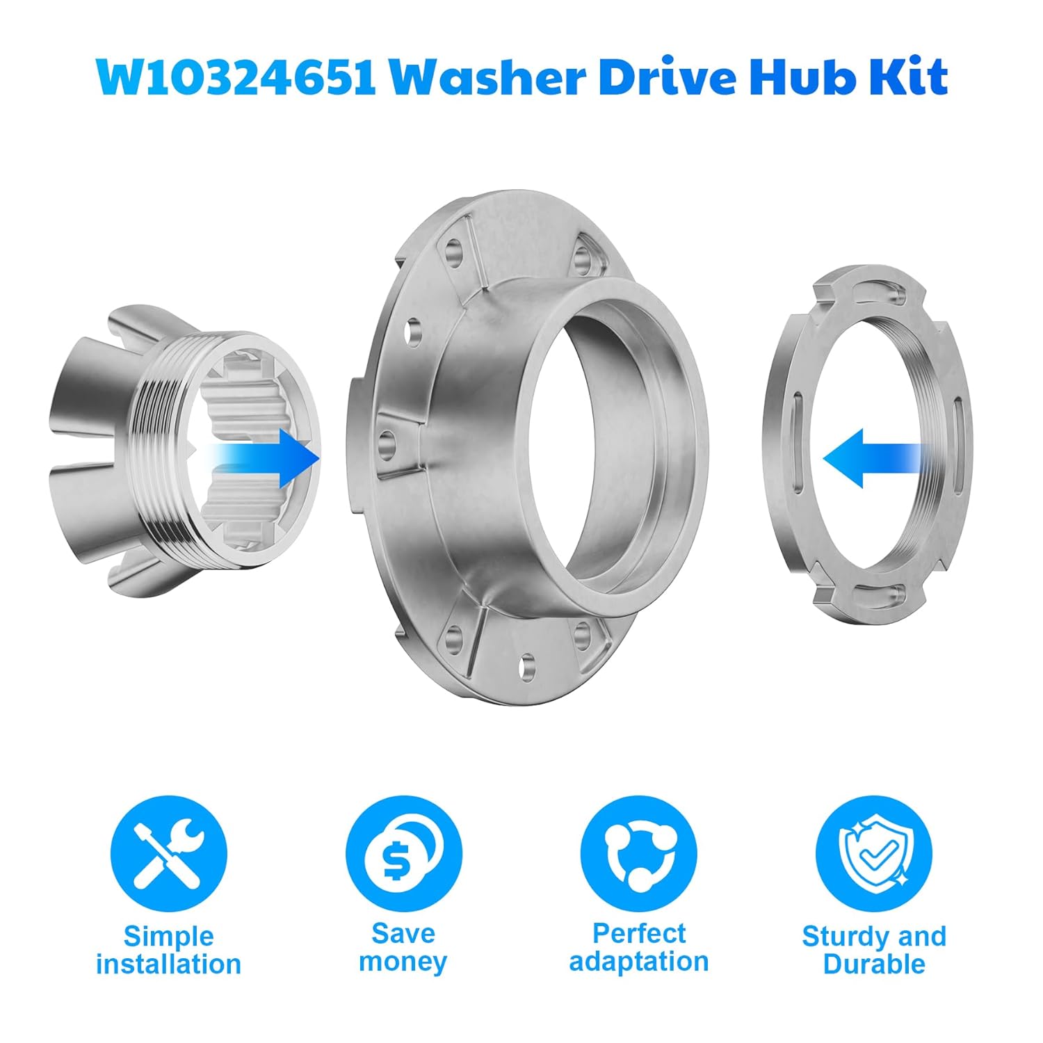 W10324651 Hub Replacement with TB123A Washer Spanner Wrench - for Whirlpool Kenmore Maytag Washers - TB123A Spanner Wrench Replaces TB123A TB123B ERTB123A AP6832671 AP4503397