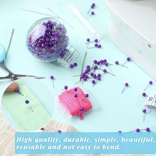 Miniatura 5 de Pnytty 600 alfileres de costura rectos para tela, alfileres de acolchado de 0.63 pulgadas, pequeños alfileres de costura rectos con cabeza de bola